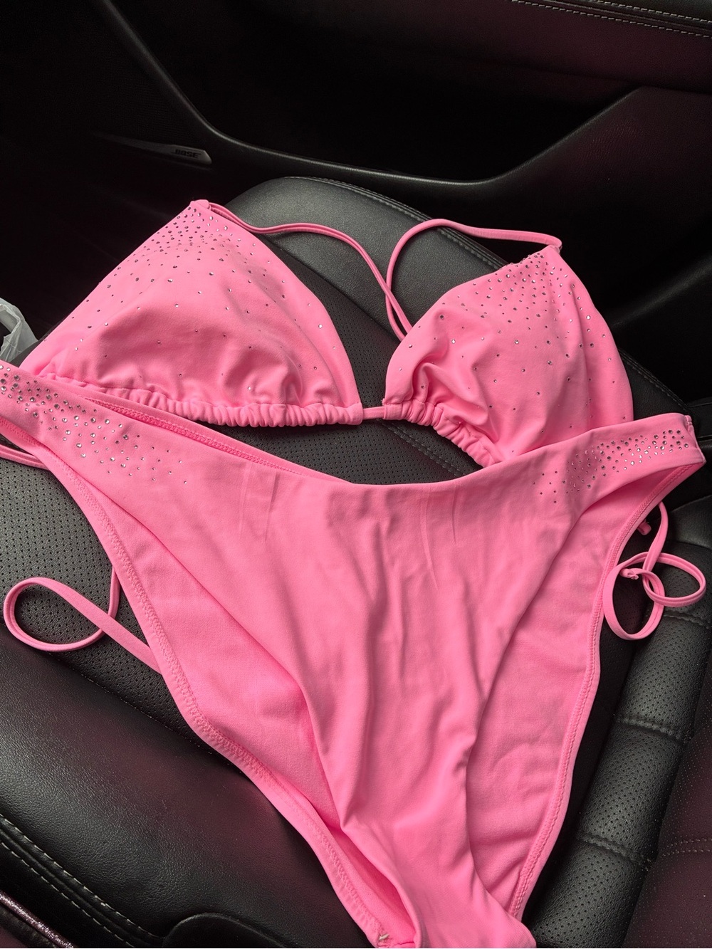 Pink Rhinestone Triangle Bikini Set